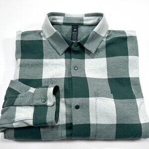 Lululemon Soft Knit Overshirt Mens Large Green Flannel Check Snap Button